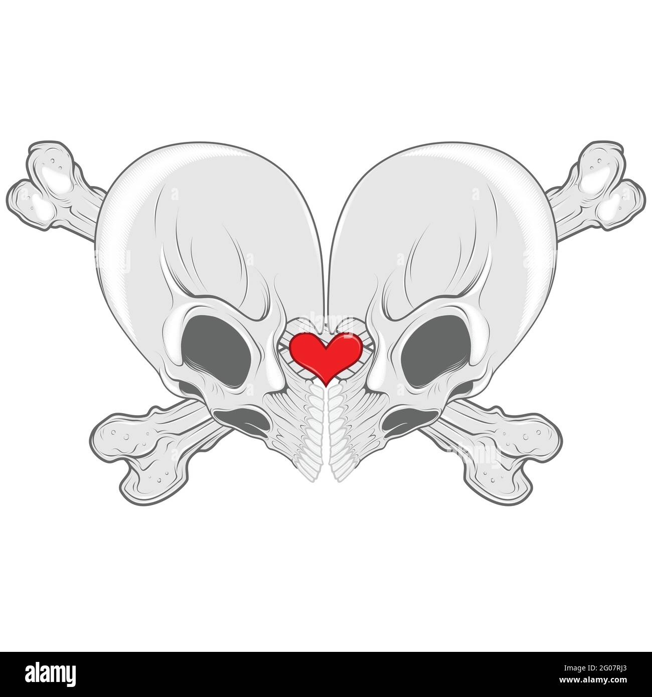 Motif vectoriel de deux têtes de mort en forme de coeur, décoration de jour de Saint-Valentin Illustration de Vecteur