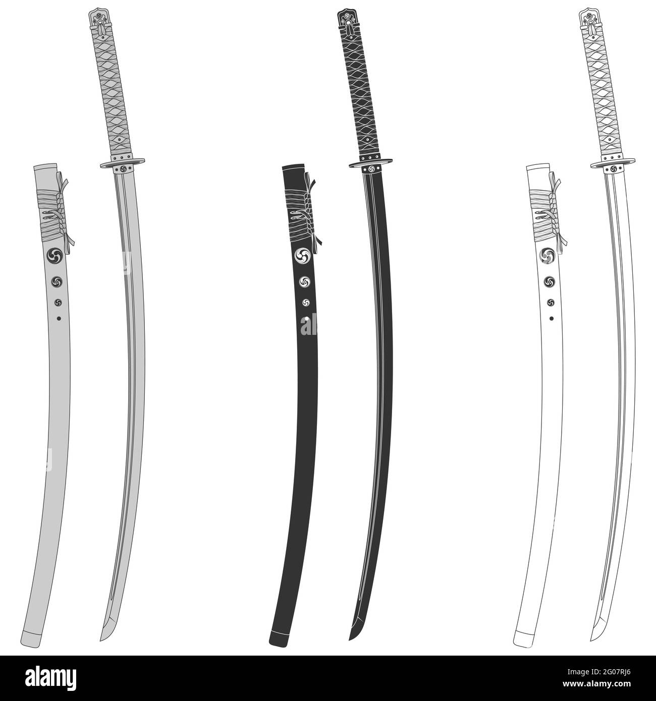 Dessin vectoriel d'un katana samouraï épées, épée katana de l'ancien Japon féodal, utilisé par les guerriers samouraïs Illustration de Vecteur
