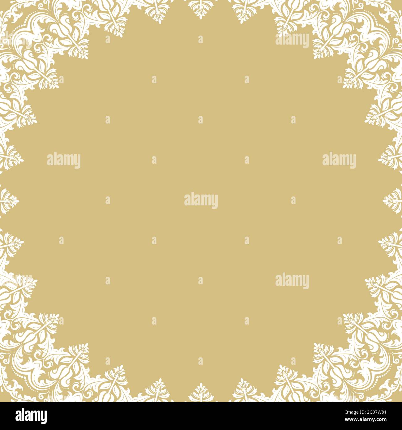 Cadre rond oriental avec éléments arabesques et floraux. Bordure blanche fleurie avec motif vintage. Carte de vœux avec emplacement pour le texte Banque D'Images