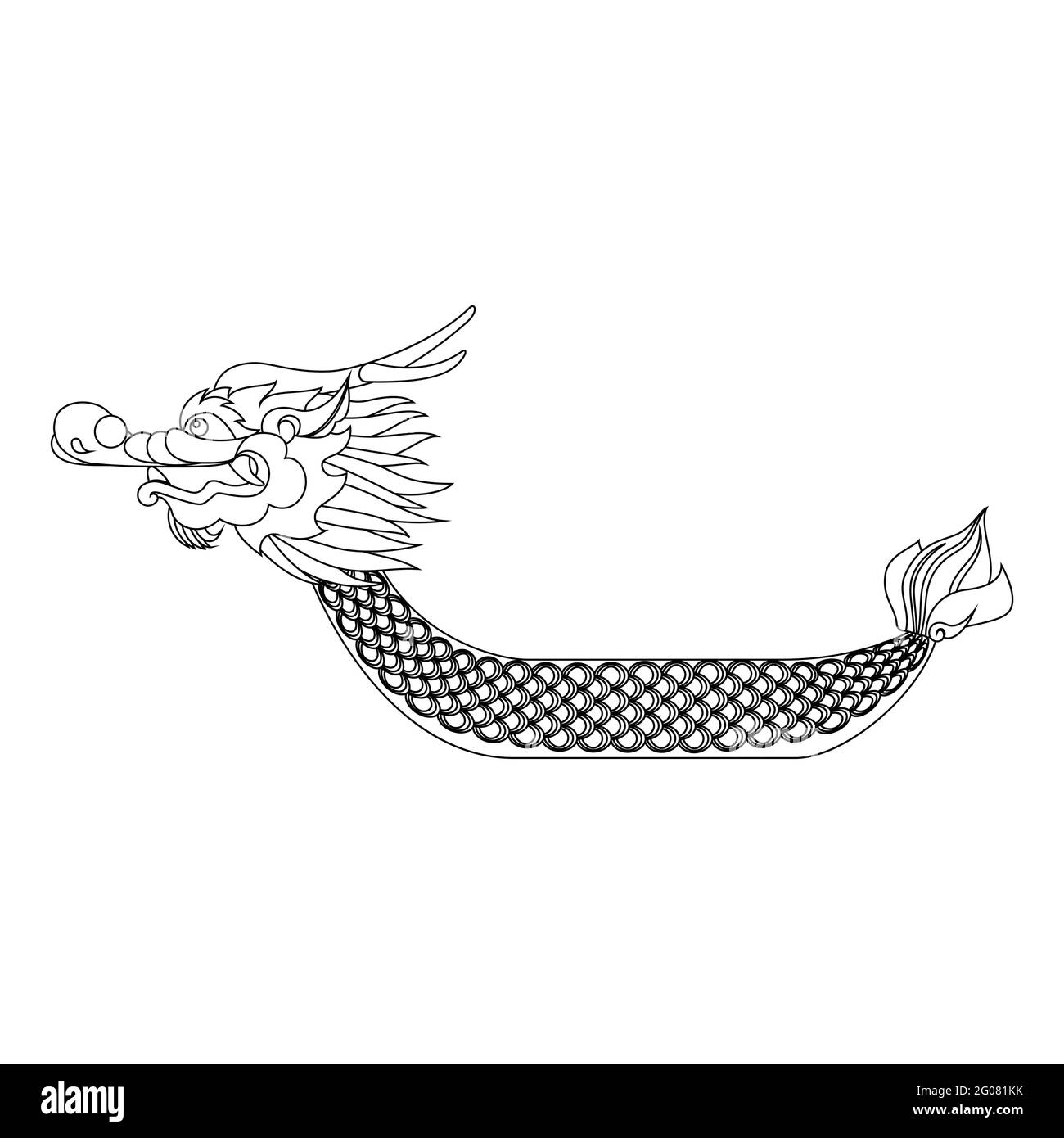 Bateau-dragon - silhouette isolée sur blanc - concept de festival de bateau-dragon Illustration de Vecteur