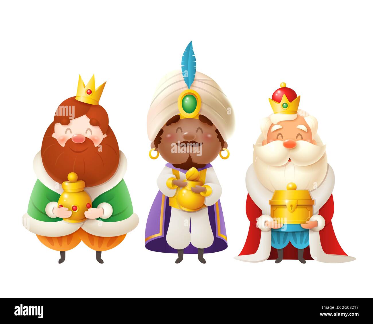 Trois Sages avec des cadeaux célèbrent Epiphany - trois rois illustration vectorielle de style dessin animé isolée Illustration de Vecteur