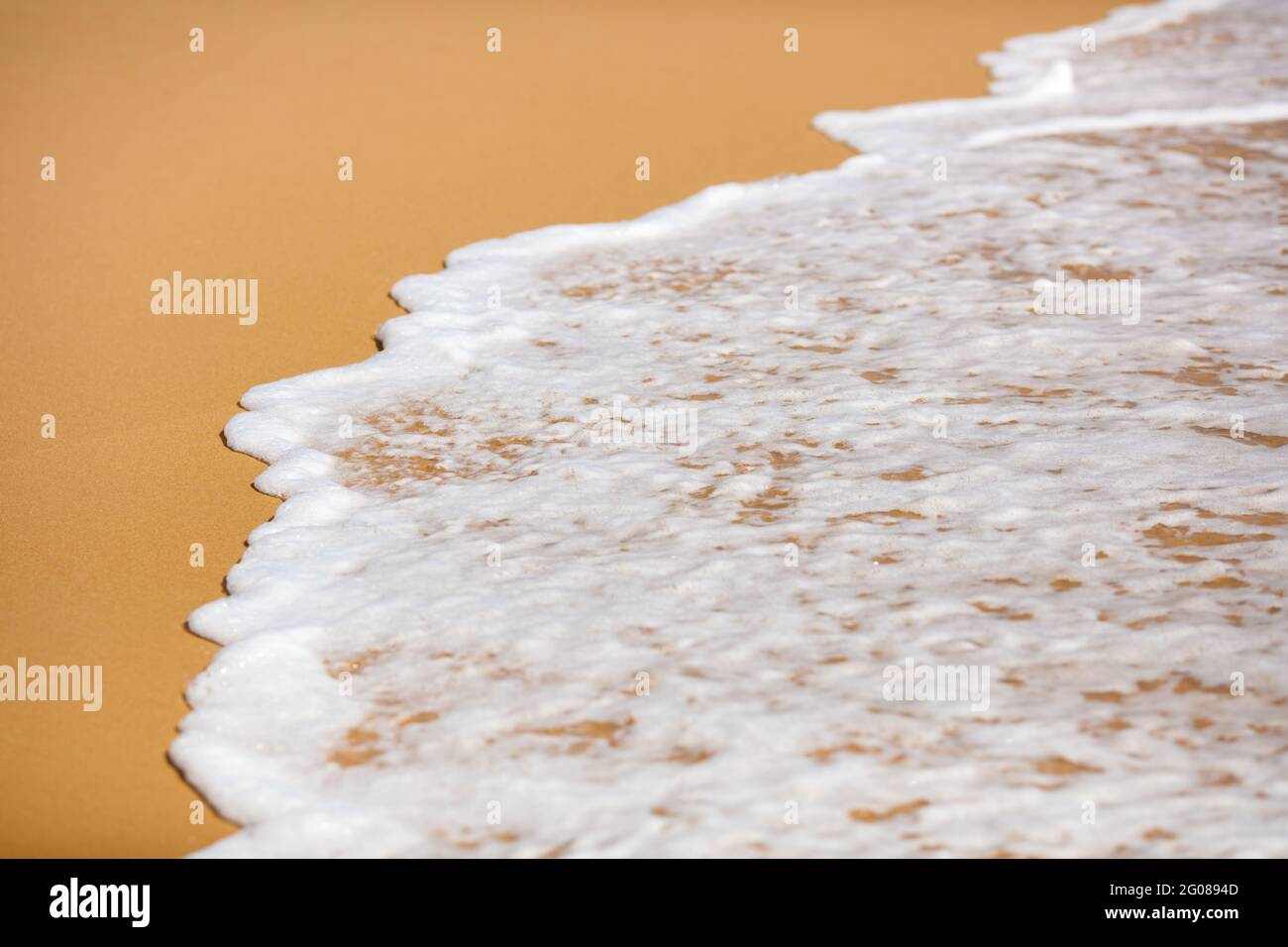 Vue rapprochée de la plage de sable tropical avec vagues de mer mousseuse Banque D'Images