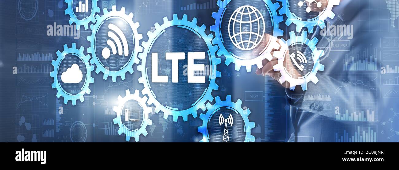 LTE Mobile et concept de technologie de télécommunication sur écran virtuel. Banque D'Images
