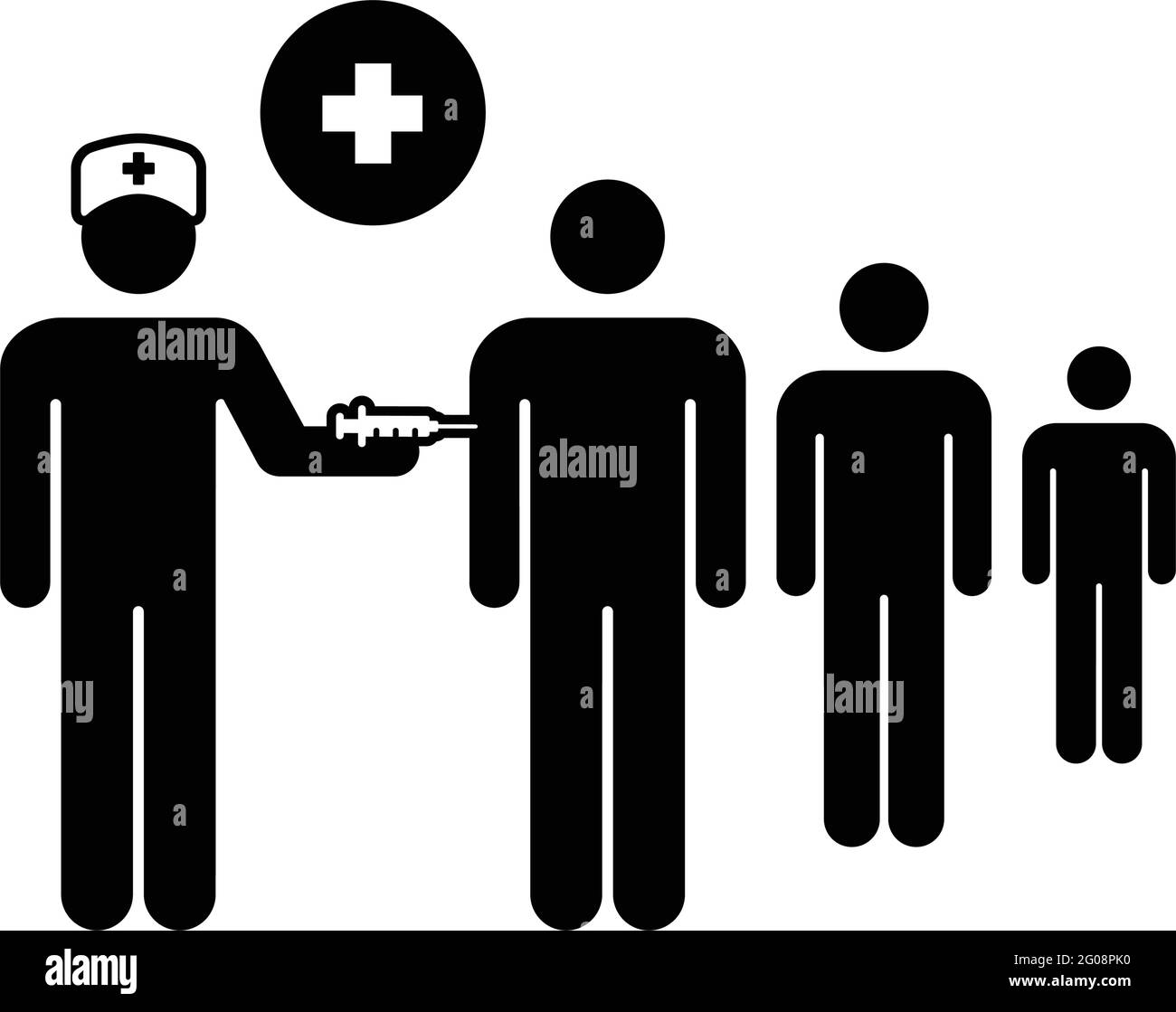 Vecteur d'icône du centre de vaccination avec symbole de personne de seringue d'injection pour l'immunisation dans une illustration de pictogramme de glyphe Illustration de Vecteur