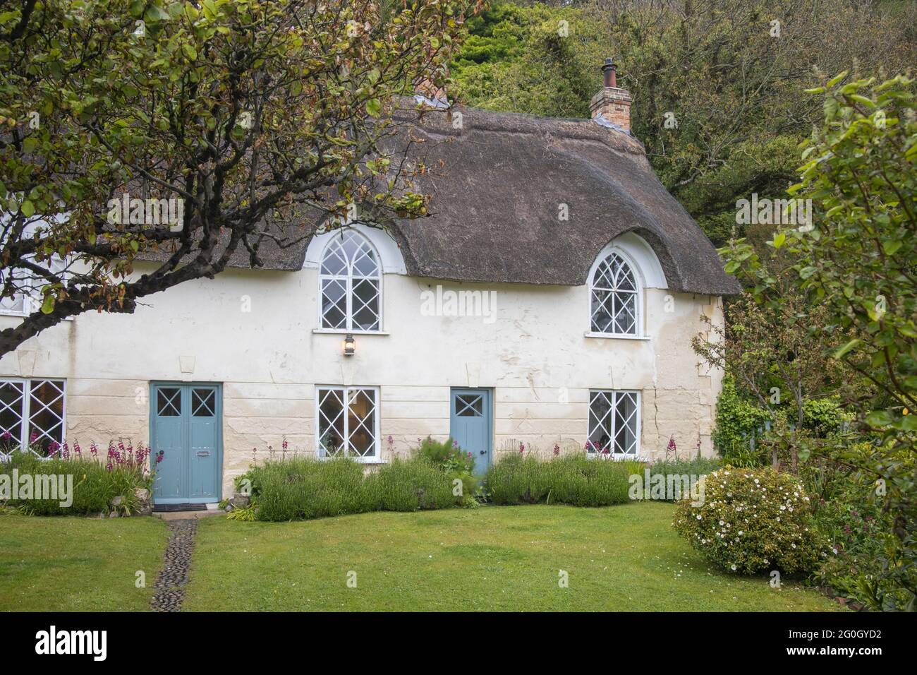 un cottage en chaume au lulworth cove dorset Banque D'Images