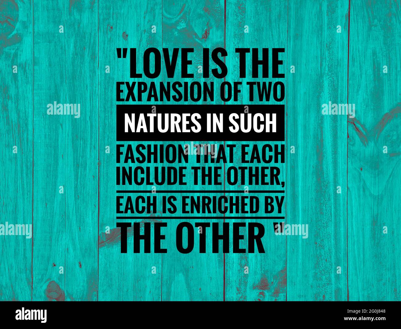 Citation D Amour L Amour Est L Expansion De Deux Natures De Telle Facon Que Chacune Inclut L Autre Chacune Est Enrichie Par L Autre Avec Fond En Bois Vert Photo Stock Alamy