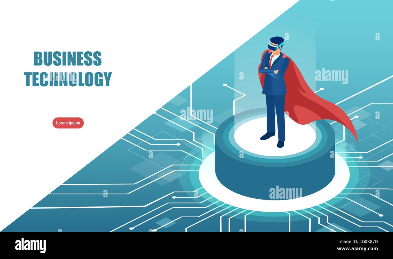 Vecteur d'un homme d'affaires super-héros portant des lunettes VR Illustration de Vecteur