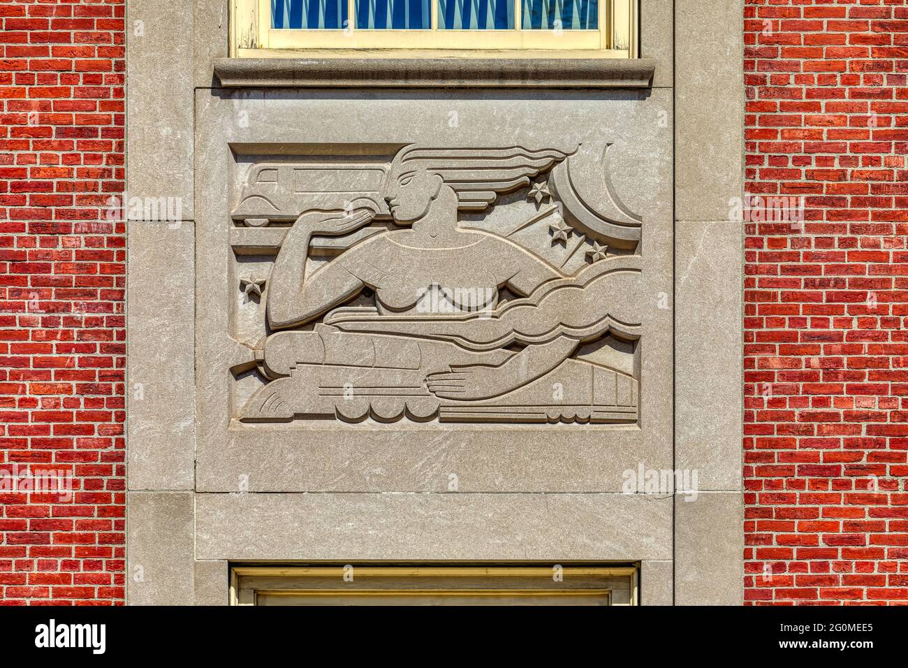 Détail, Federal Building Annex, 3 Exchange Terrace, conçu par Jackson, Robertson & Adams et construit en 1940. Banque D'Images