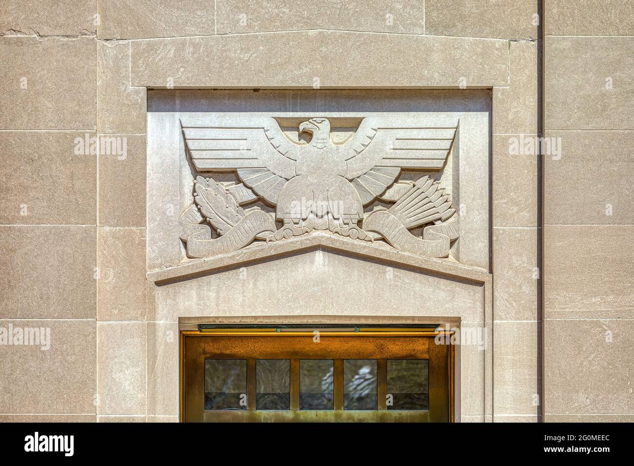 Détail, Federal Building Annex, 3 Exchange Terrace, conçu par Jackson, Robertson & Adams et construit en 1940. Banque D'Images