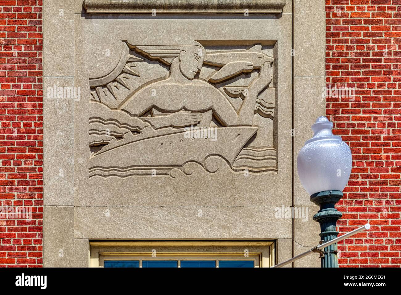 Détail, Federal Building Annex, 3 Exchange Terrace, conçu par Jackson, Robertson & Adams et construit en 1940. Banque D'Images