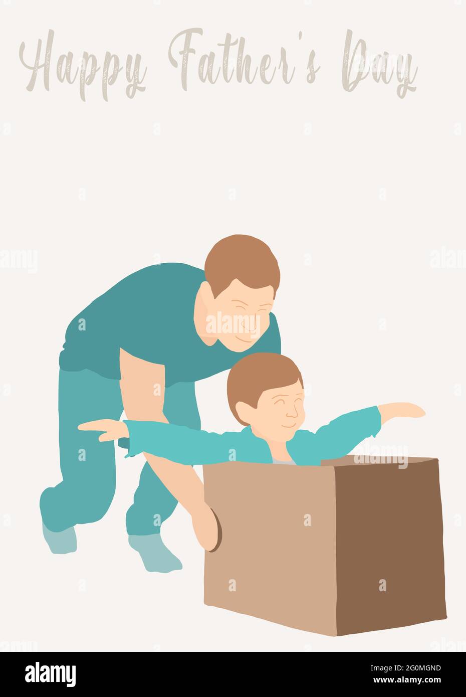 Pere Jouant Avec Son Fils Pendant Qu Il Est A L Interieur D Une Boite Prete A Jouer Sur Un Fond Blanc Isole Avec Une Citation Bonne Journee Internationale Des Peres 21 Photo Stock