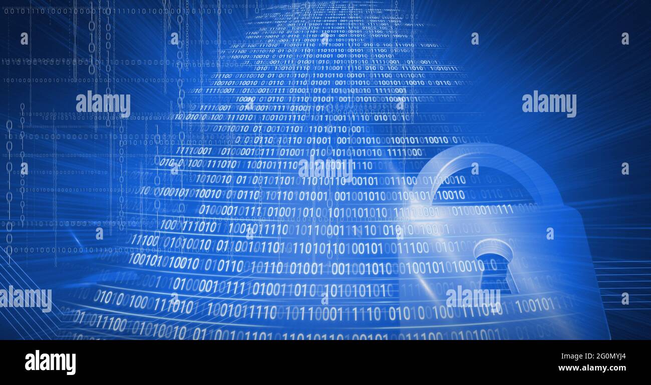 Composition de l'icône de cadenas de sécurité en ligne et du codage binaire Banque D'Images
