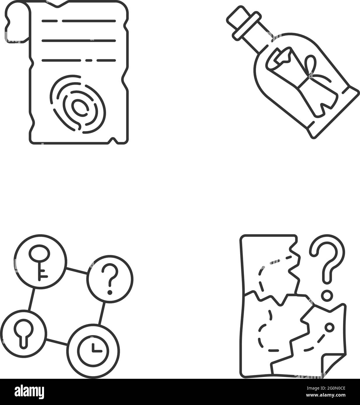 Jeu d'icônes linéaires de quête de mystère Illustration de Vecteur