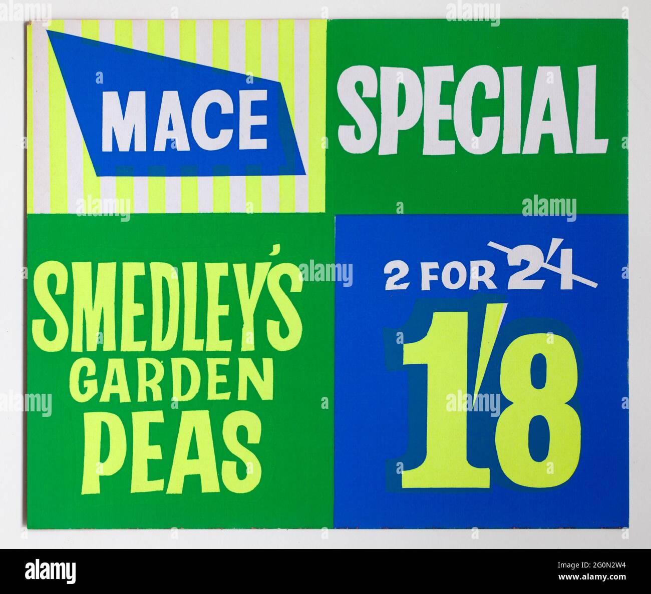 Étiquette d'affichage des prix de vente des années 1970 - Smedleys Garden Peas Banque D'Images