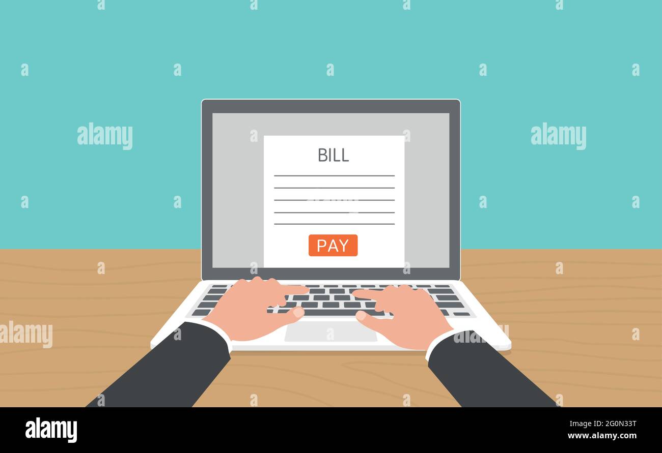 Payer les factures d'impôt reçu en ligne par ordinateur portable Illustration de Vecteur