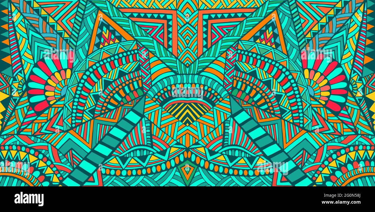 Kaléidoscope coloré tribal psychédélique arrière-plan trippy. Décoration chamanique ethnique élégante texture. Illustration de Vecteur