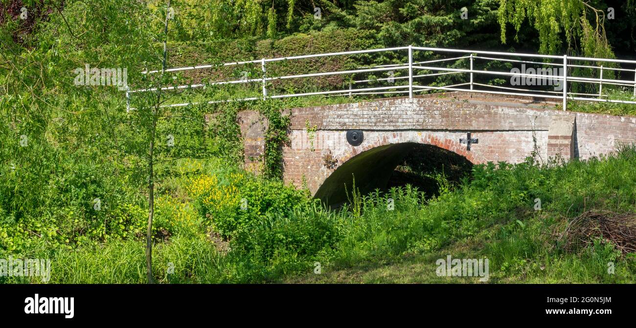 Panorama de l'Arche, le pont sur la rivière ADLE à Bruisyard dans le Suffolk, vu depuis le niveau de la rivière Banque D'Images