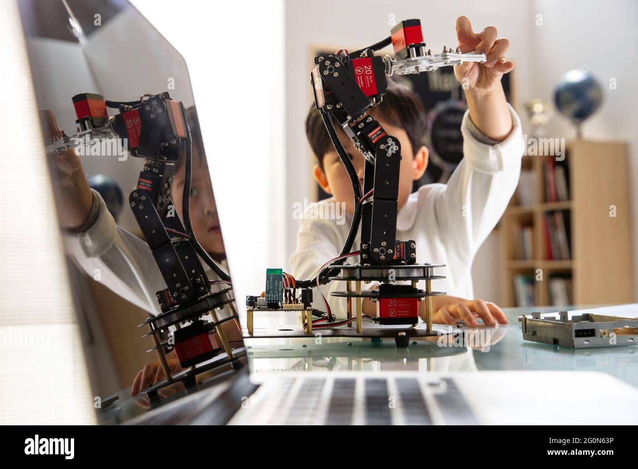 Les étudiants apprennent la programmation du robot Banque D'Images