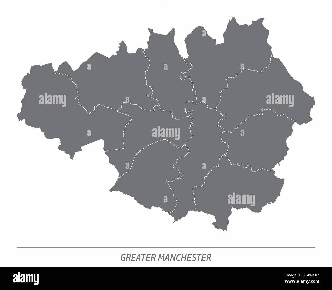 Carte administrative du Grand Manchester isolée sur fond blanc, Angleterre Illustration de Vecteur