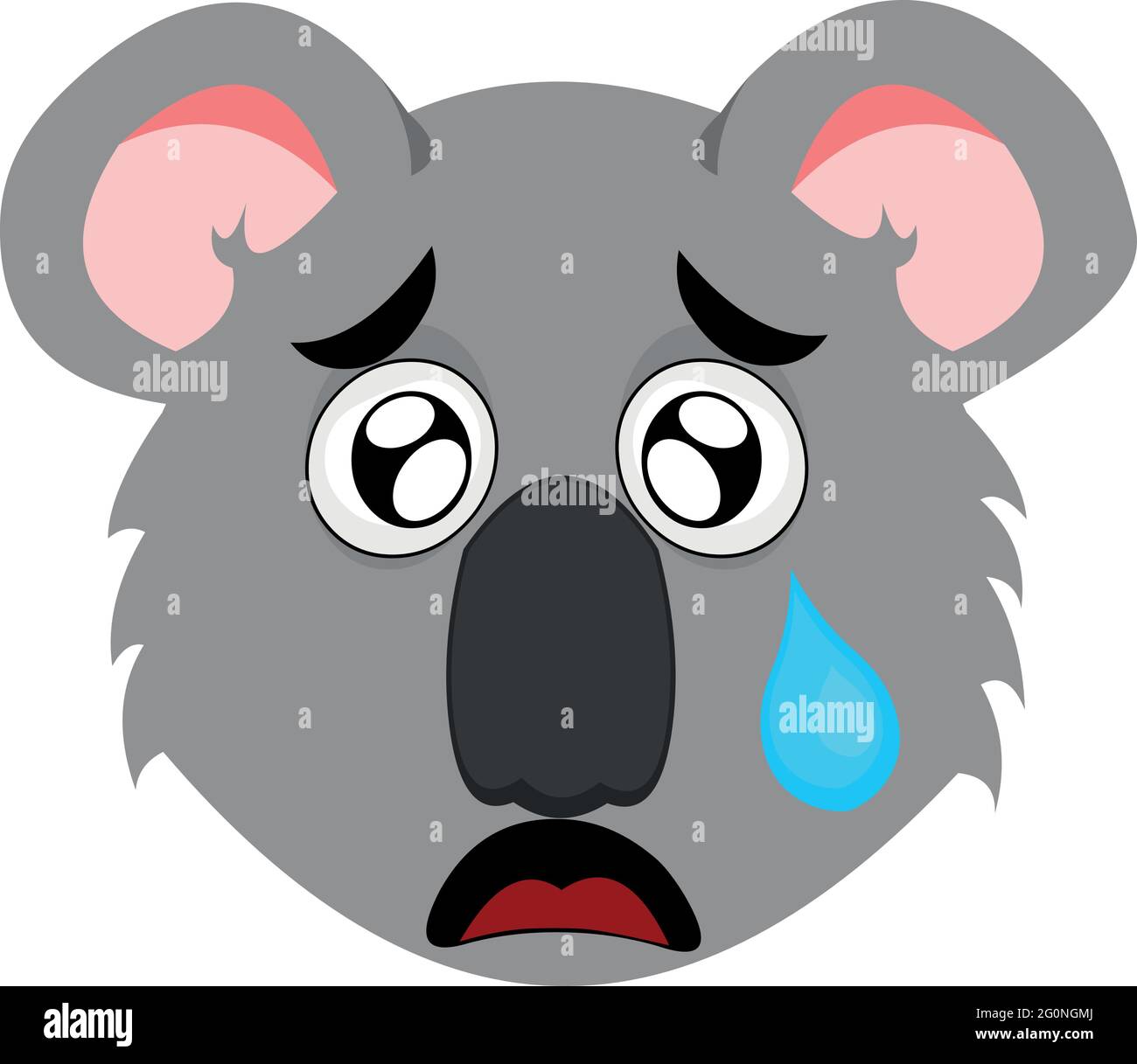 Illustration d'une émoticône de vecteur du visage d'un koala de dessin animé avec une expression triste et une déchirure tombant de son oeil Illustration de Vecteur