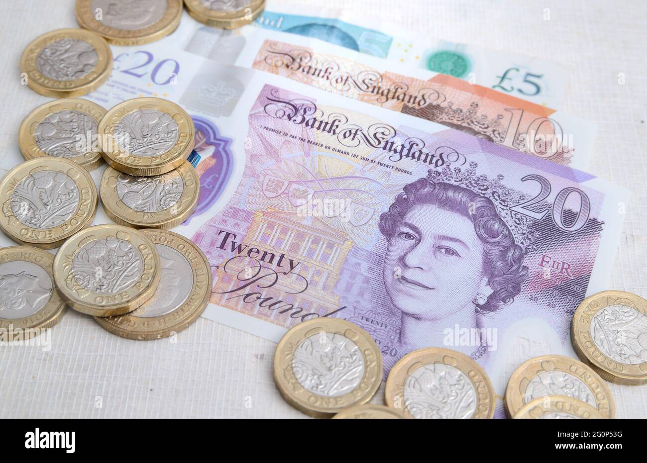 Billets et pièces de la Banque d'Angleterre 2021 Banque D'Images