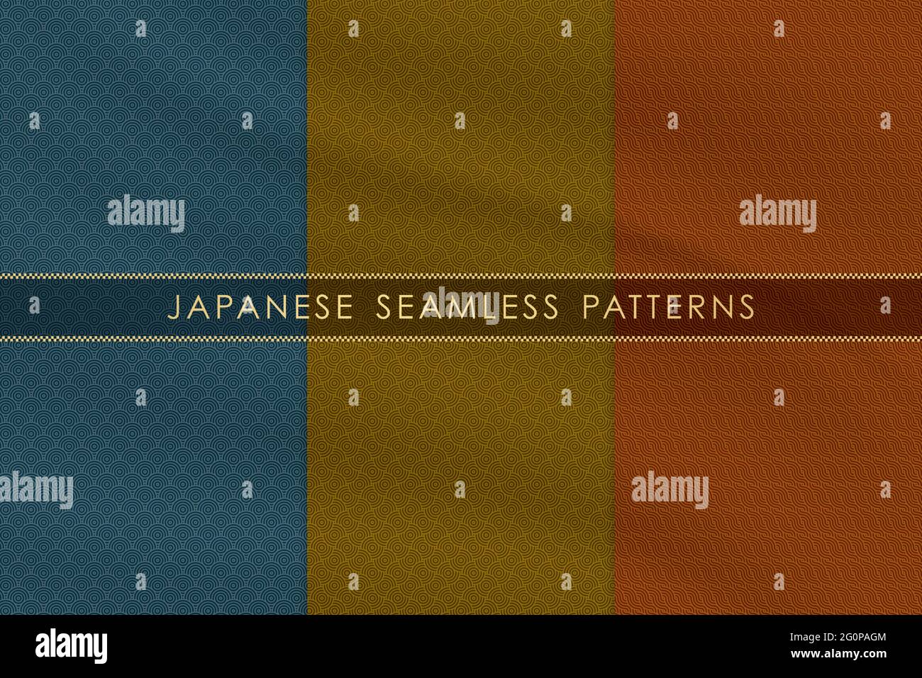 Ensemble de motifs japonais sans couture traditionnels avec texture en tissu de soie. Design d'arrière-plan pour décoration, papier peint, vêtements, illustration kimono.Vector Illustration de Vecteur