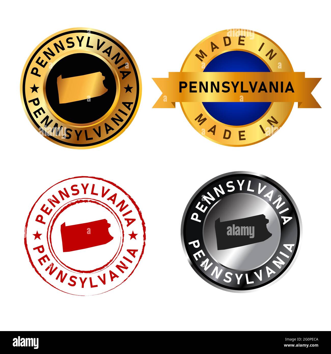 Pennsylvania badges or timbre caoutchouc bande cercle avec la forme de carte de pays États Amérique Illustration de Vecteur