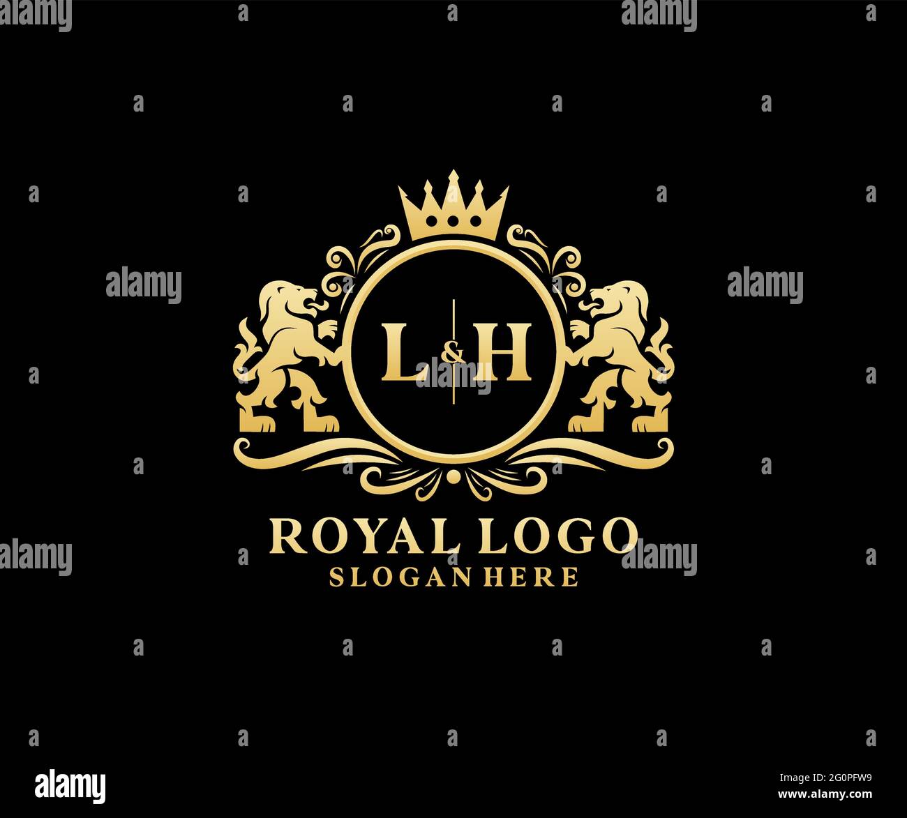 Modèle de logo de luxe LH Letter Lion Royal dans une illustration vectorielle pour restaurant, Royalty, Boutique, café, Hôtel, Héraldique, bijoux, mode et autre vecteur il Illustration de Vecteur