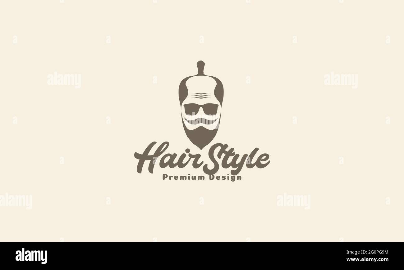 homme style cheveux chauve avec barbe vintage logo symbole icône vecteur graphique dessin illustration Illustration de Vecteur