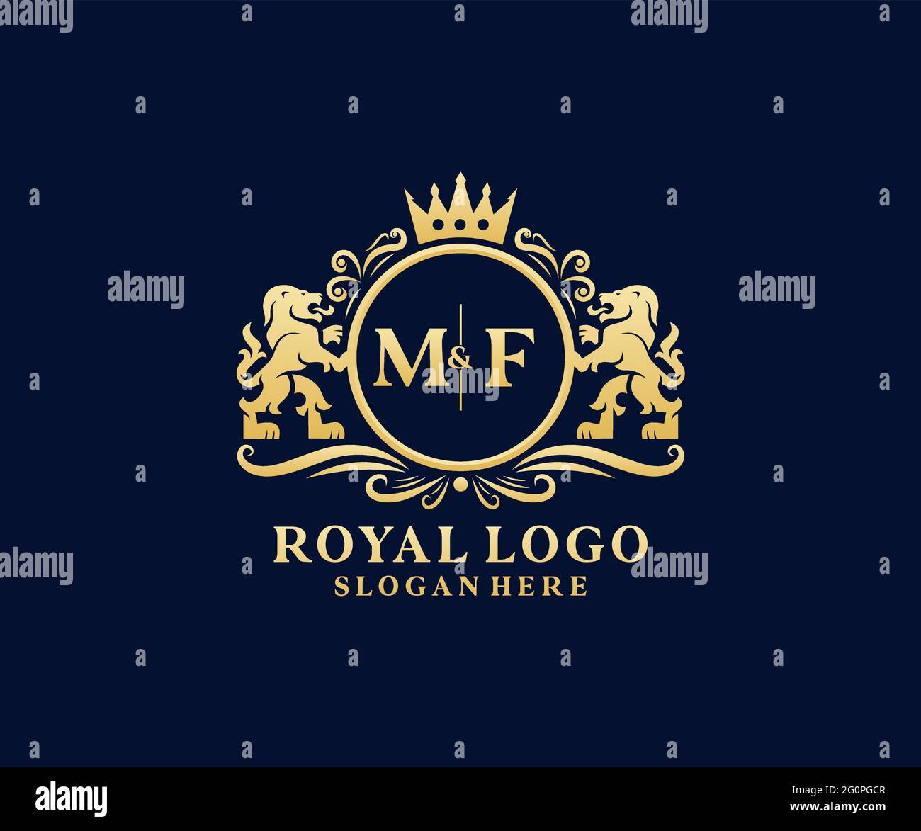Modèle de logo MF Letter Lion Royal Luxury dans un dessin vectoriel pour les restaurants, les royalties, les boutiques, les cafés, les hôtels, Héraldique, bijoux, mode et autre vecteur il Illustration de Vecteur