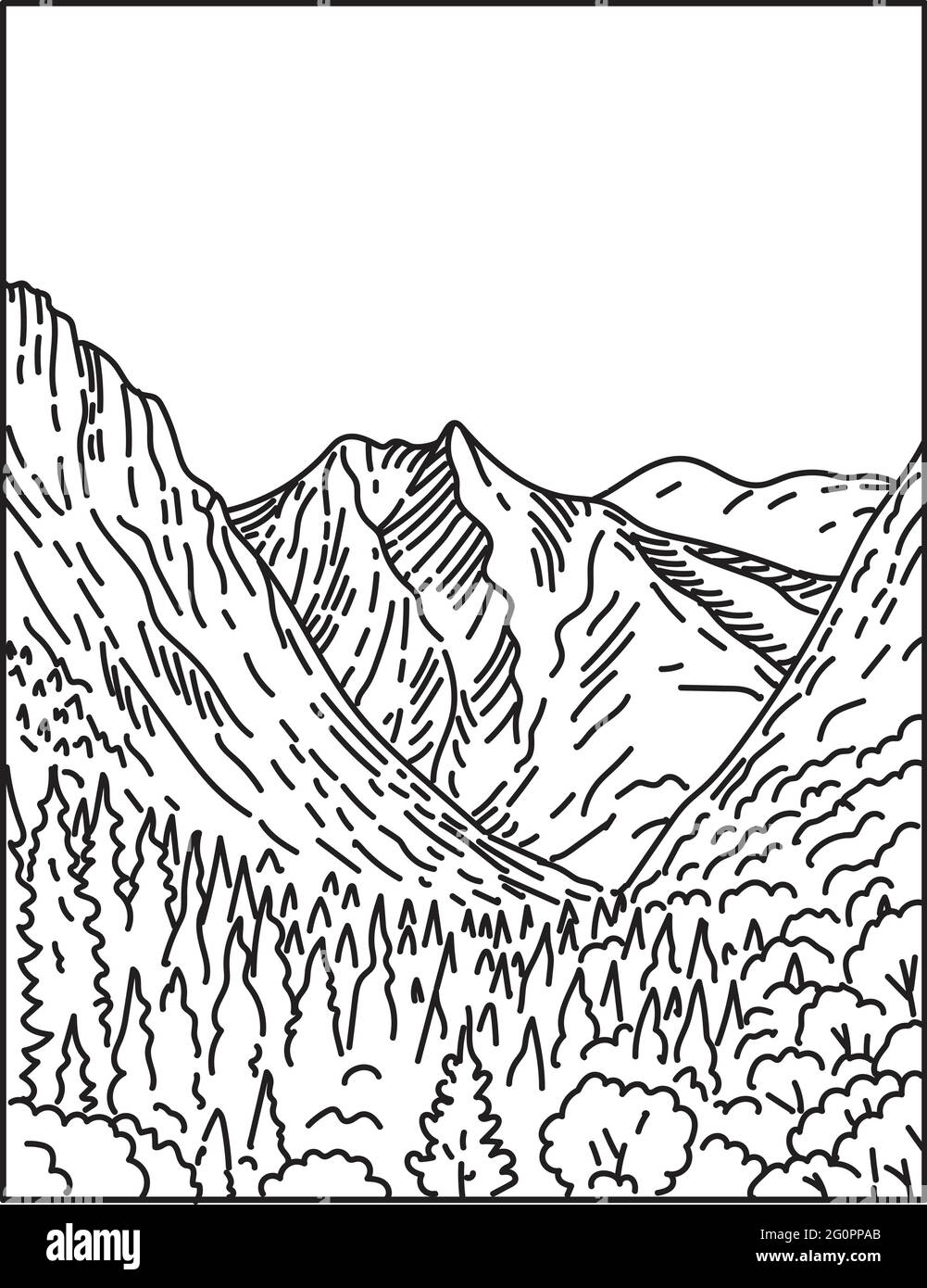 Illustration mono-ligne de Kings Canyon de Paradise Valley dans le parc national de Kings Canyon dans la Sierra Nevada, Californie États-Unis fait en rétro Illustration de Vecteur Illustration mono-ligne de Kings Canyon de Paradise Valley dans le parc national de Kings Canyon dans la Sierra Nevada, Californie États-Unis fait en rétro Illustration de Vecteur