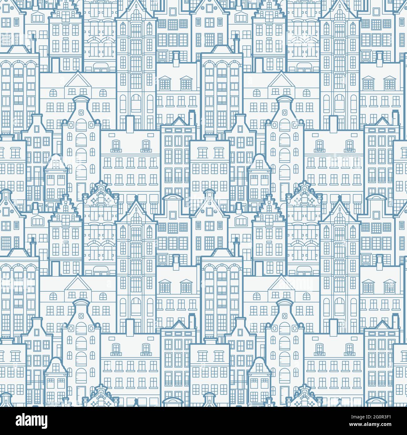 Modèle sans couture d'une vieille ville européenne. Les façades des maisons de Hollande sont décorées dans le style hollandais traditionnel. L'architecture décorative d'Amsterdam. Arrière-plan Illustration de Vecteur