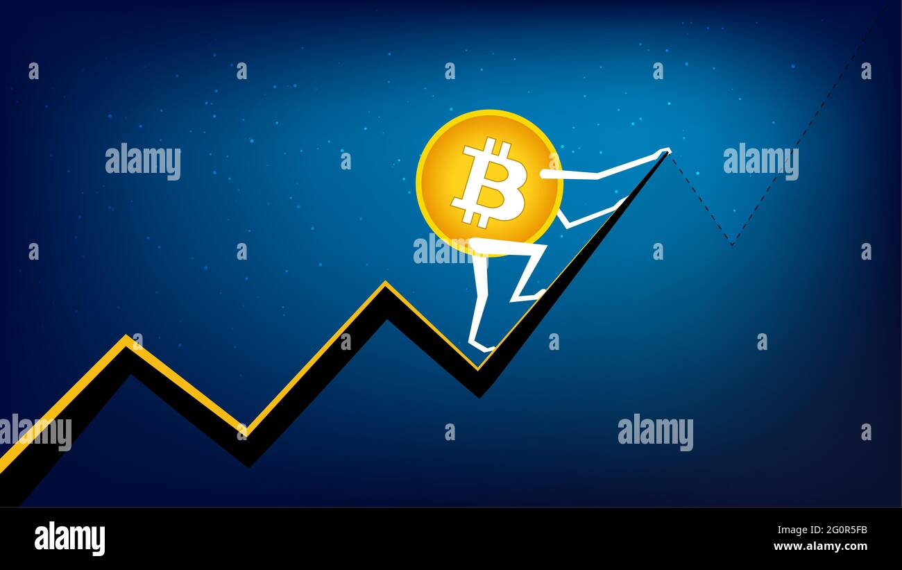 Bitcoin BTC monte au pic suivant. La crypto-monnaie a toujours un niveau  élevé. Pièce de BTC à la lune Photo Stock - Alamy