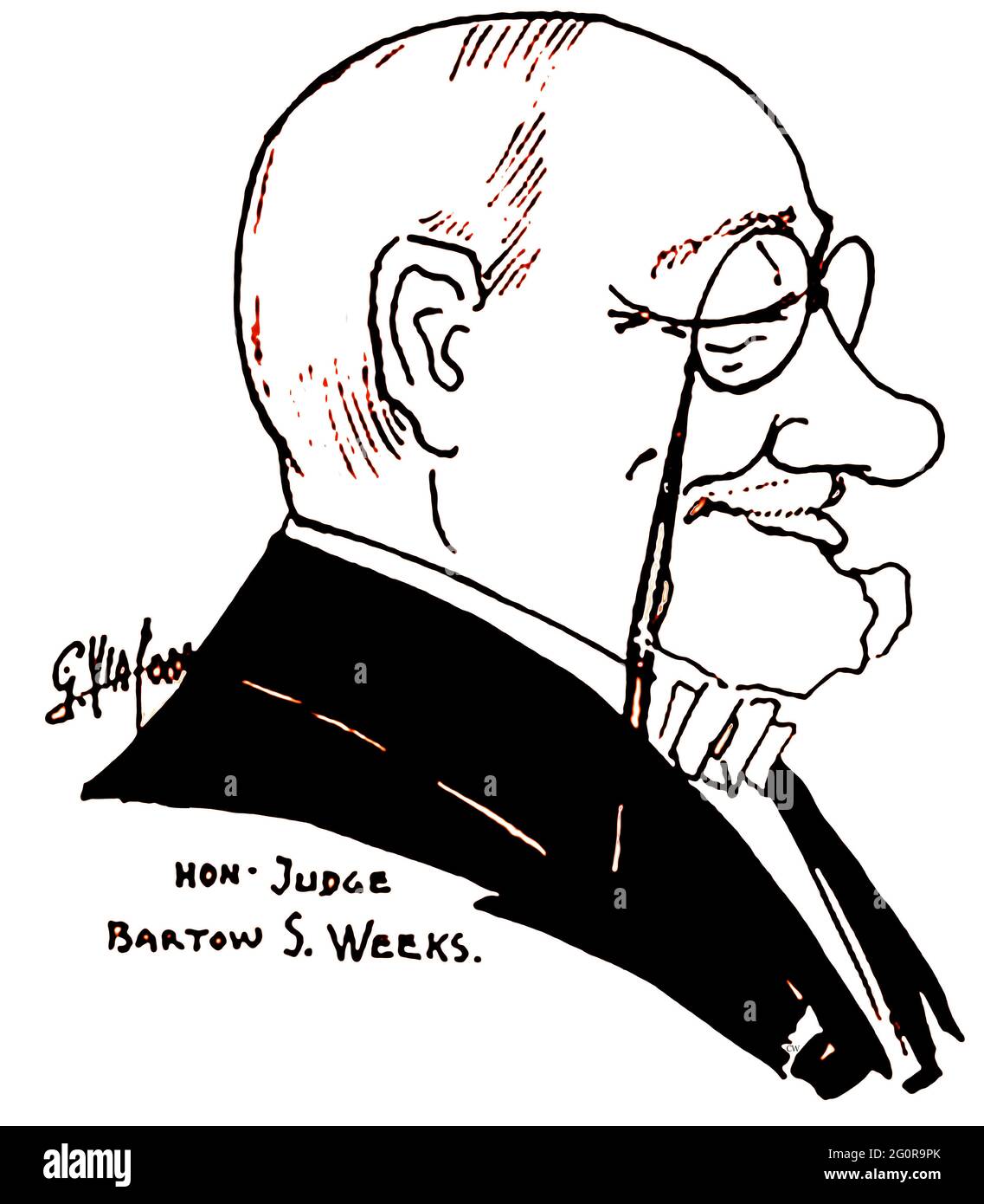1919 - l'honorable juge Bartow S Weeks - d'un livre de caricatures de personnages célèbres de l'époque par l'artiste Giovanni Viafora (Etats-Unis) - Bartow Sumter Weeks (1861 – 1922) était un président du New York Athletic Club et de l'amateur Athletic Union. Il était également un juge éminent de la Cour d'appel de New York. Banque D'Images