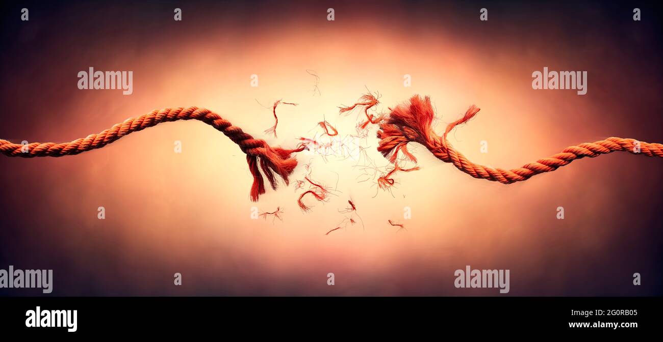 Corde brisée - concept d'échec et de rupture - cette image contient un flou de mouvement avec effet stroboscopique Banque D'Images
