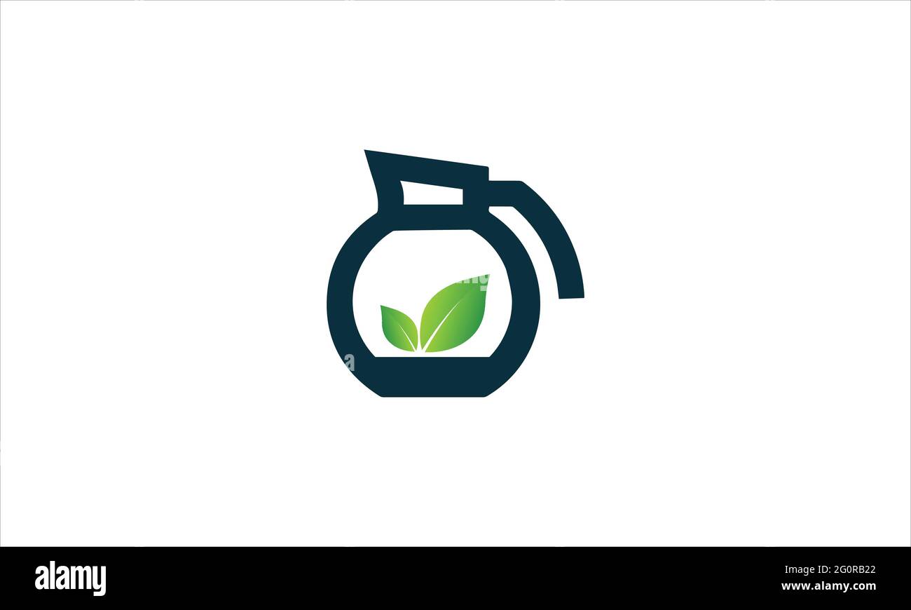 Modèle de logo du pot à thé vert chaud ou illustration du vecteur de thé vert Illustration de Vecteur