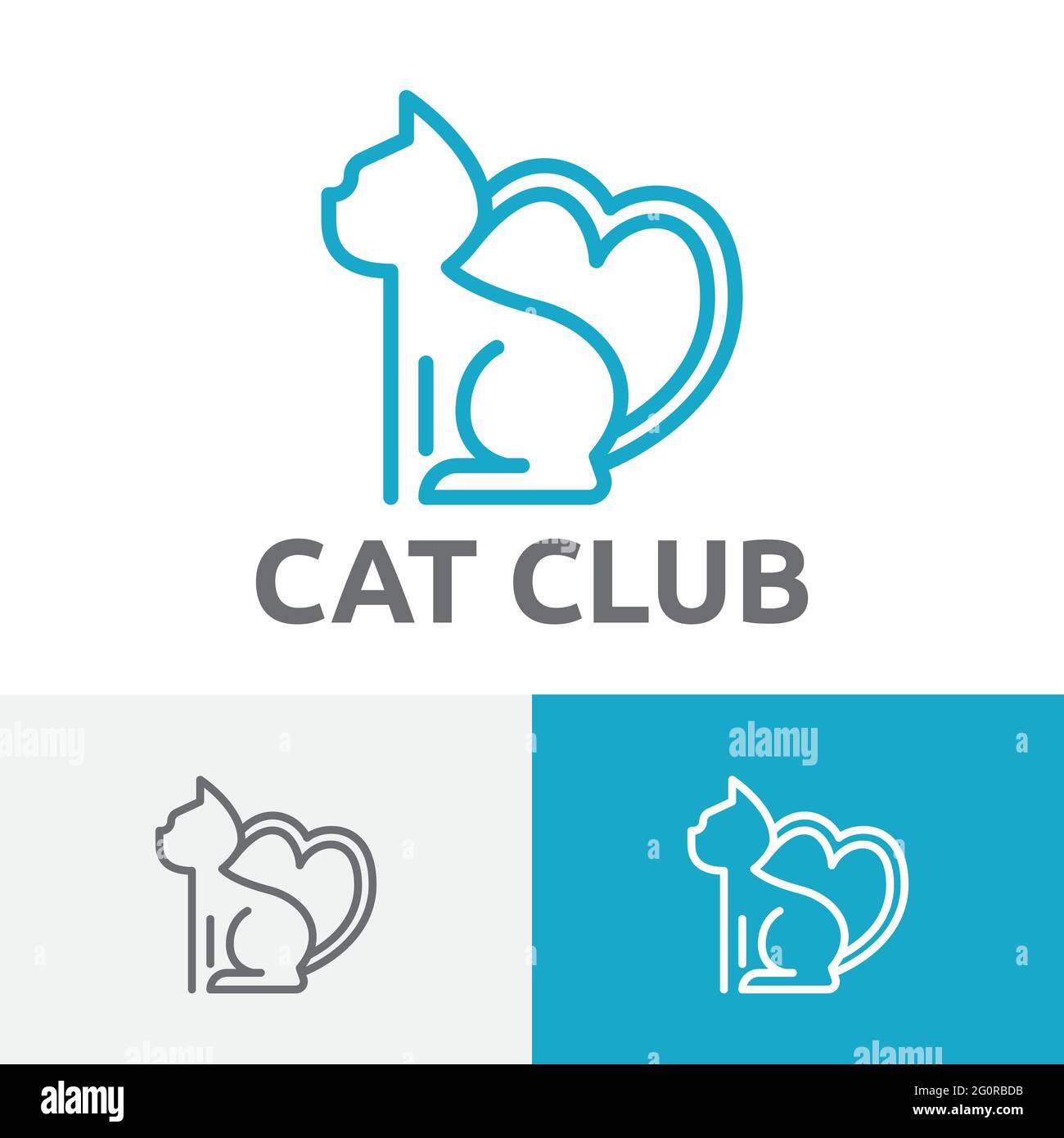 Joli motif chat sur la queue en forme de coeur abstrait animal logo Illustration de Vecteur