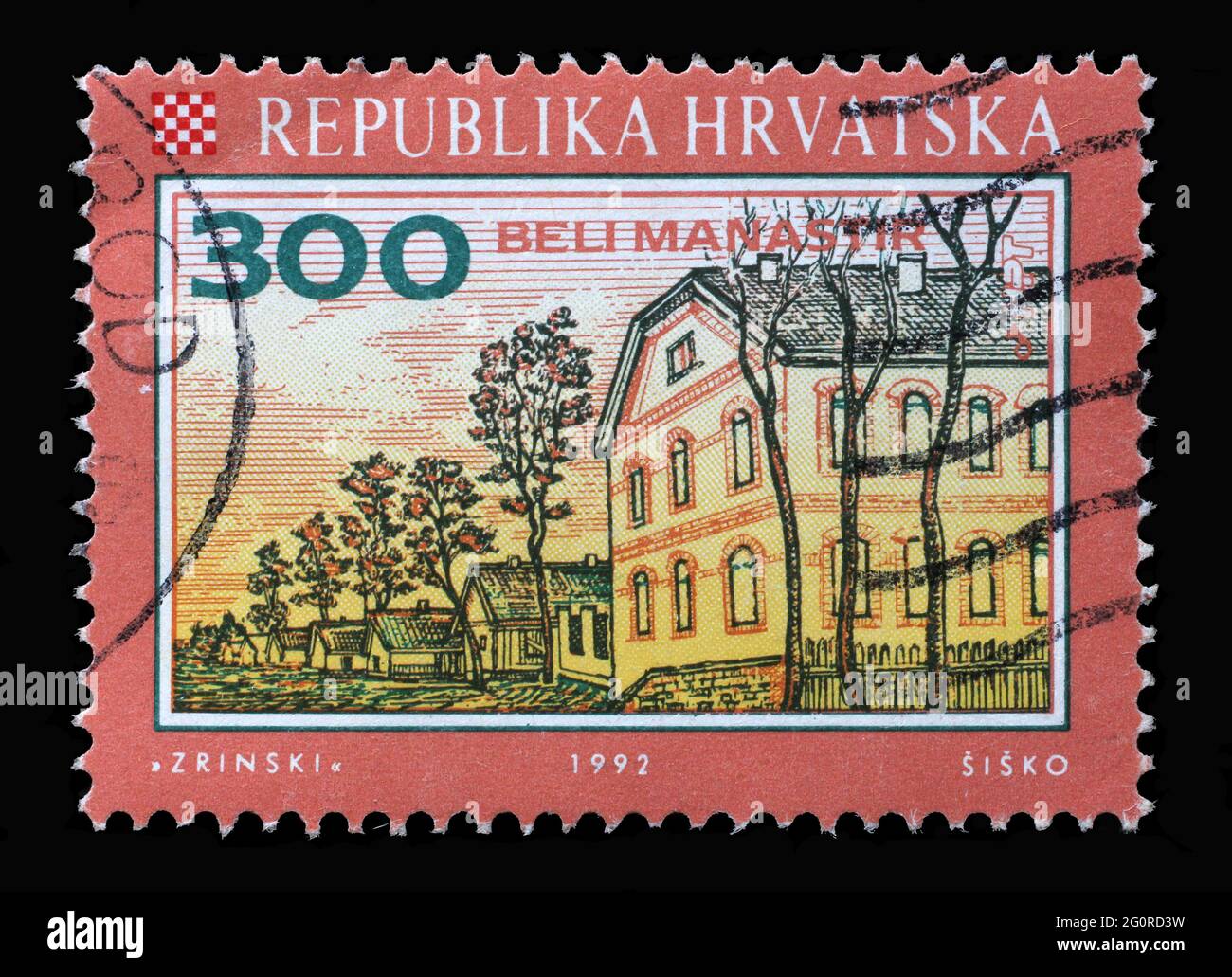 Un timbre imprimé en Croatie montre Beli Manastir, Series Croate Towns, vers 1992 Banque D'Images