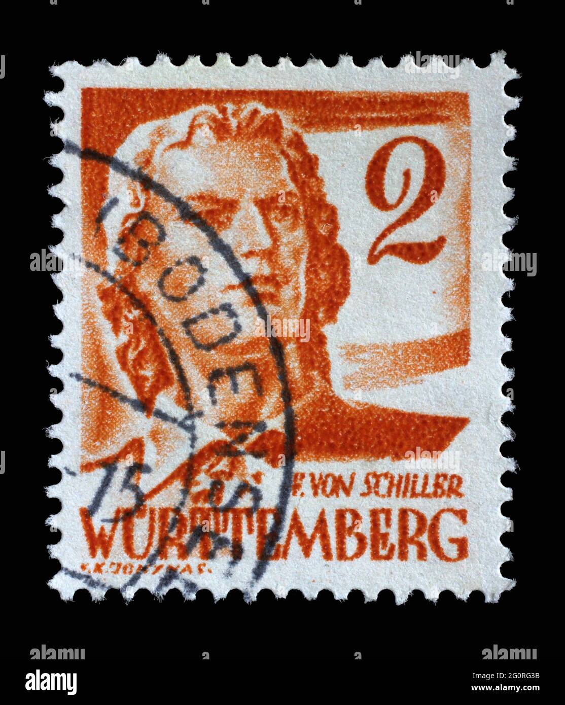 Timbre imprimé en Allemagne, l'occupation française du Wurtemberg montre Friedrich von Schiller, poète et écrivain, vers 1948 Banque D'Images