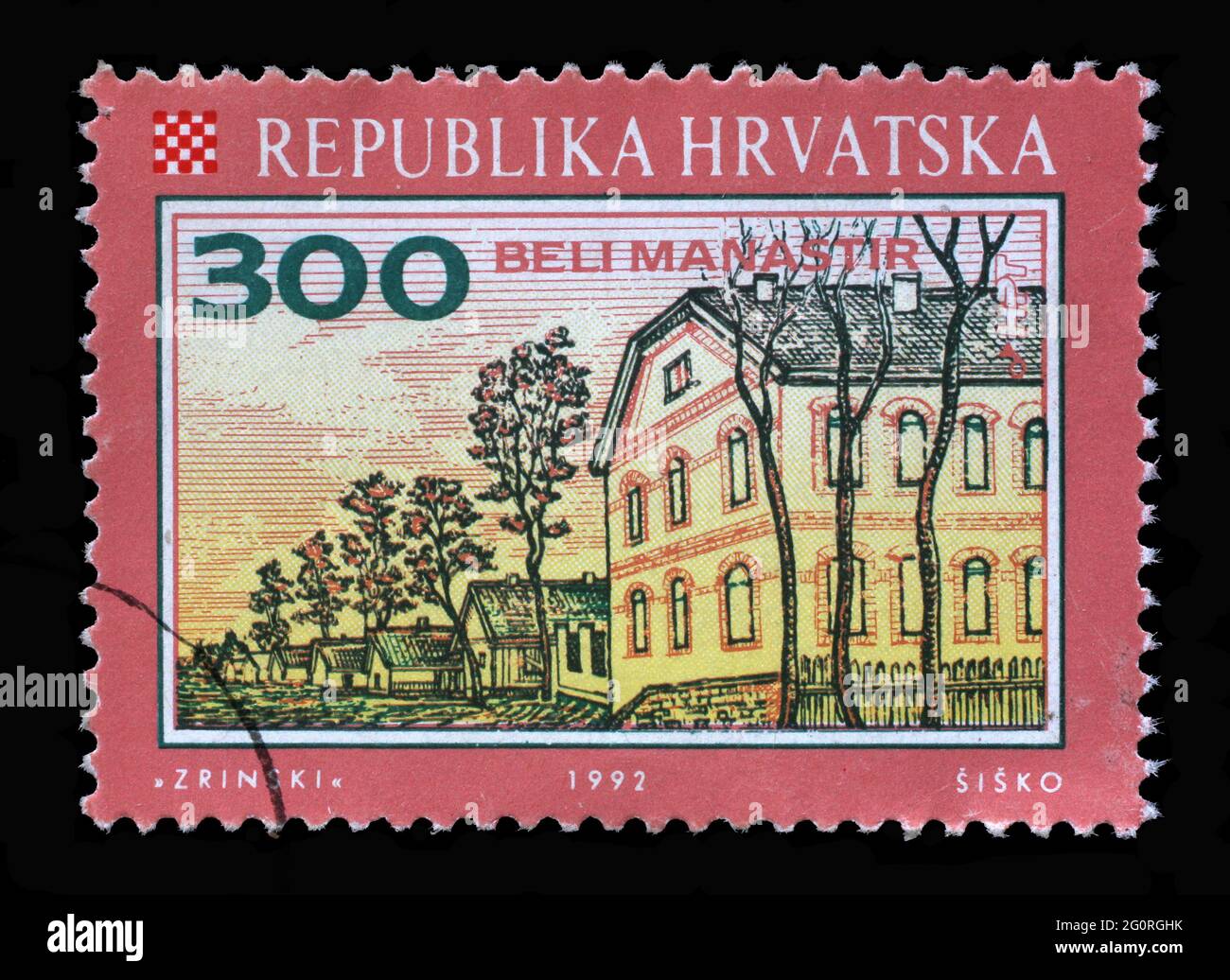 Un timbre imprimé en Croatie montre Beli Manastir, Series Croate Towns, vers 1992 Banque D'Images