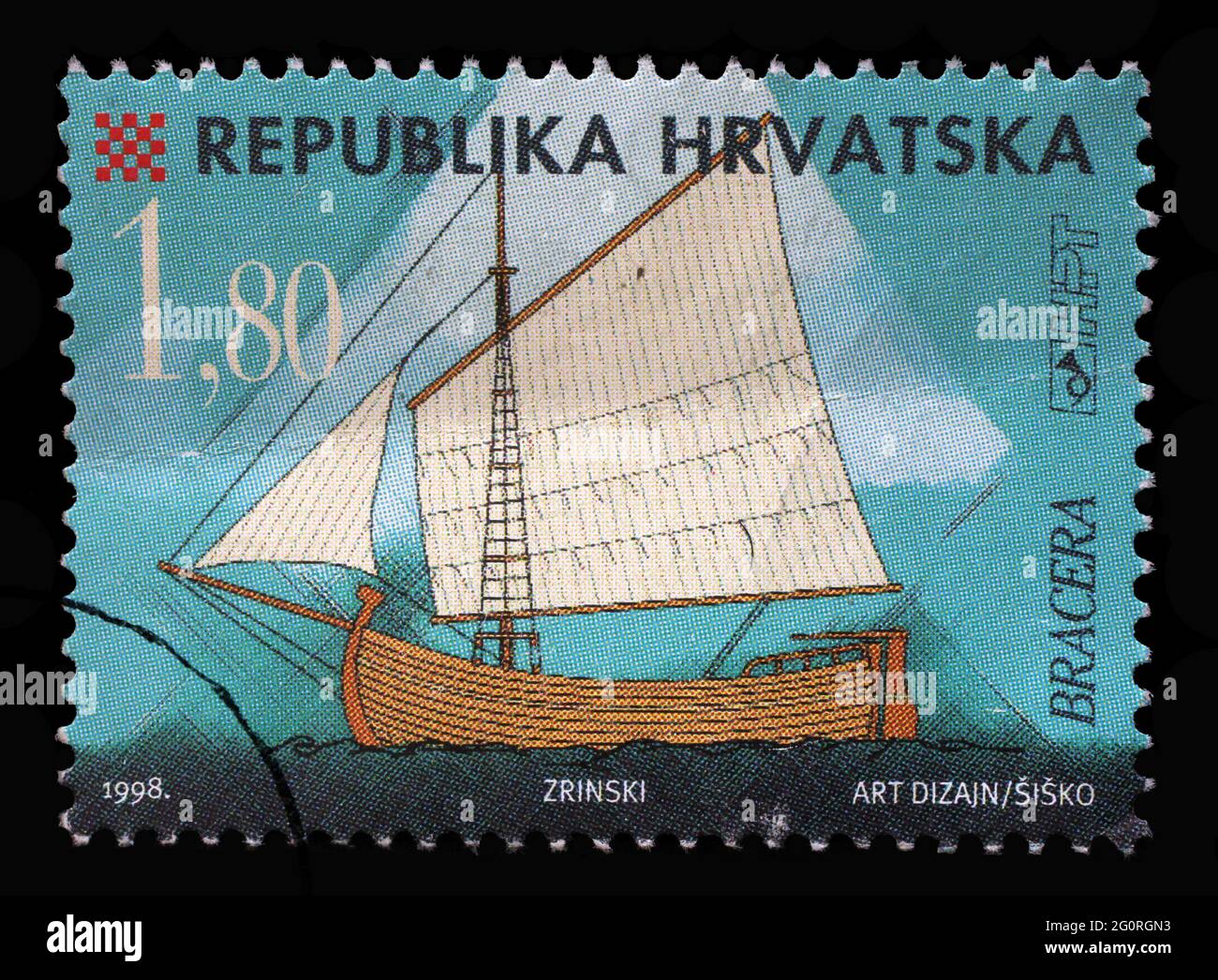Un timbre imprimé en Croatie montre les navires de la série croate de l'Istrie et de la Dalmatie, vers 1998 Banque D'Images