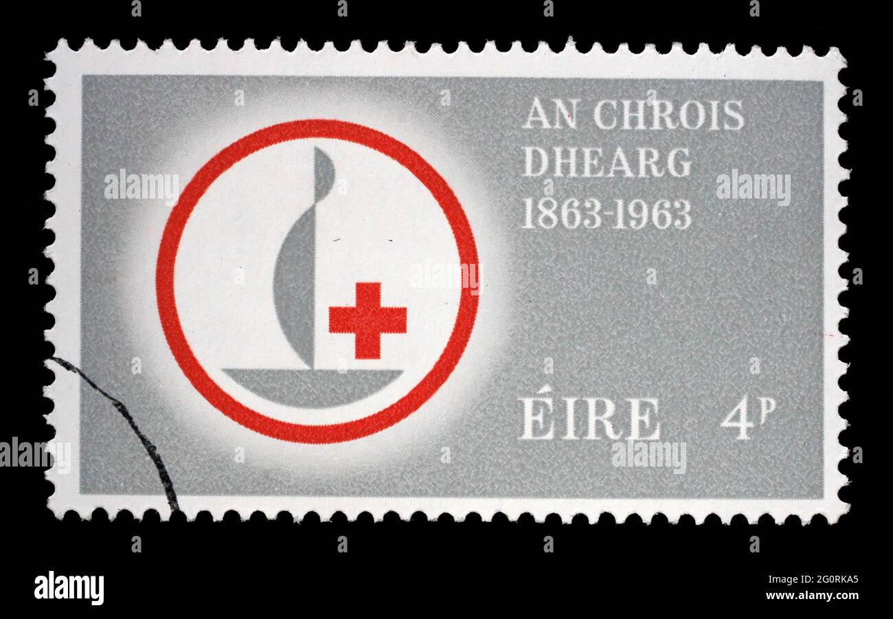 Timbre imprimé en Irlande pour célébrer les 100 ans de la Croix-Rouge, vers 1963 Banque D'Images