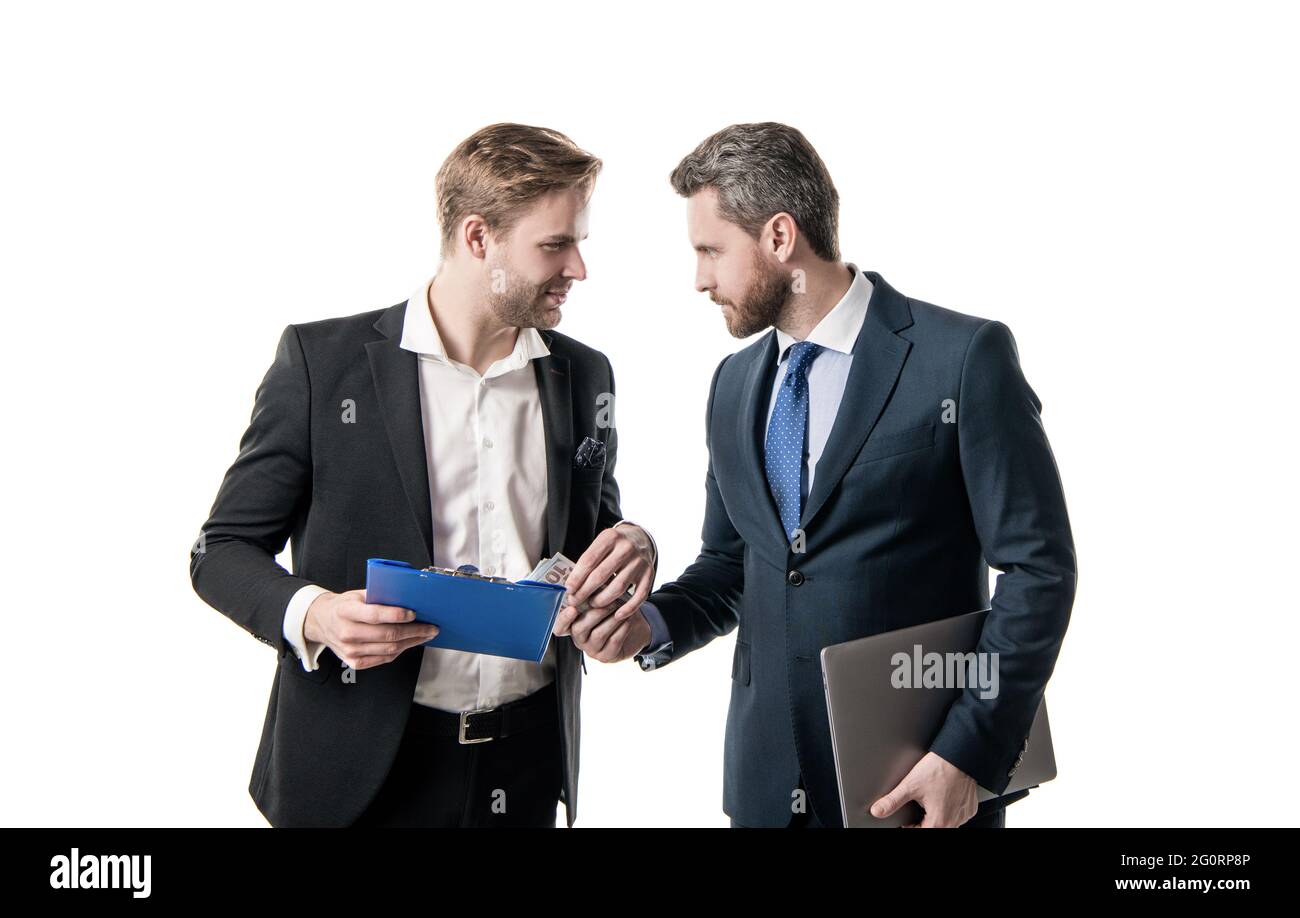 Le pot-de-vin n'est pas un cadeau L'homme d'affaires verse un pot-de-vin à un Politiciens corrompus. Corruption Banque D'Images