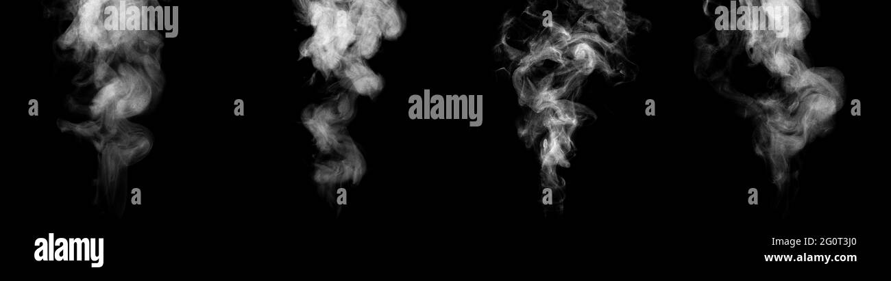 Ensemble de flux de vapeur isolés sur fond noir Banque D'Images