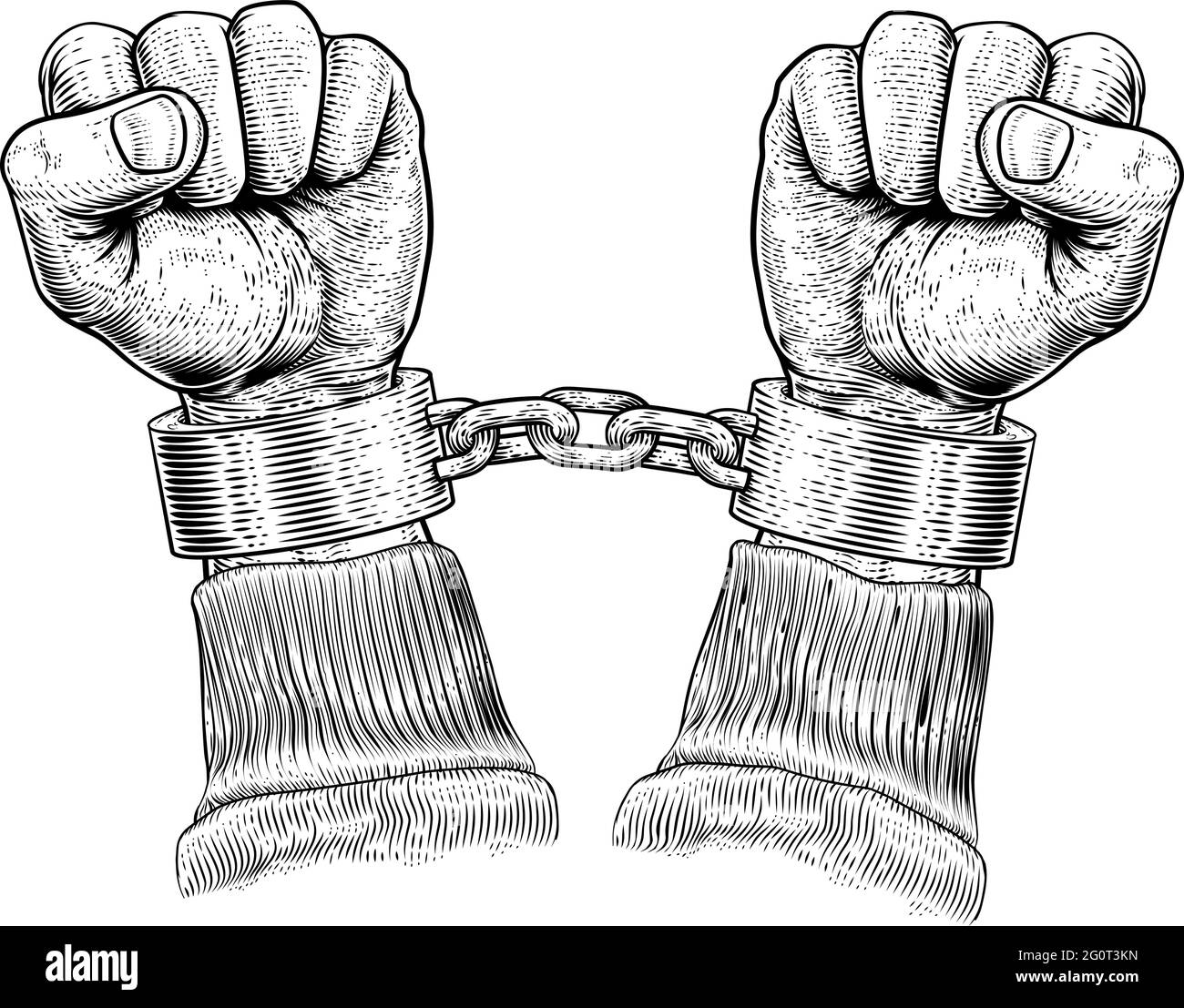 Prisonnier chaînes mains chaînées Woodgcut d'époque Illustration de Vecteur