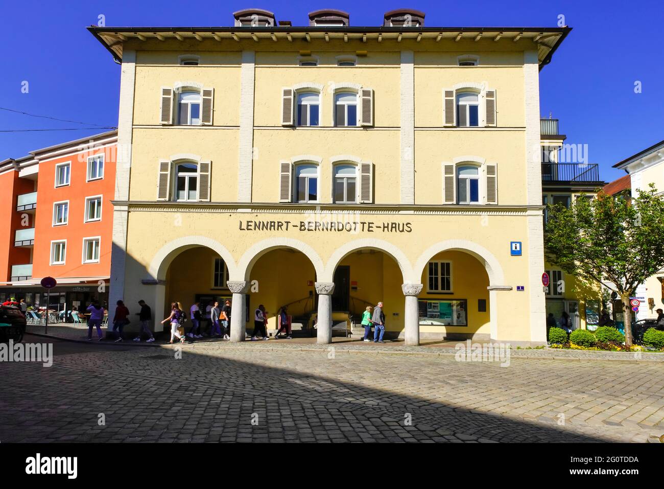 Vue sur Lennart Bernadotte Hause dans l'île de Lindau, Lac de Constance, (Bodensee), Bavière, Allemagne. Banque D'Images