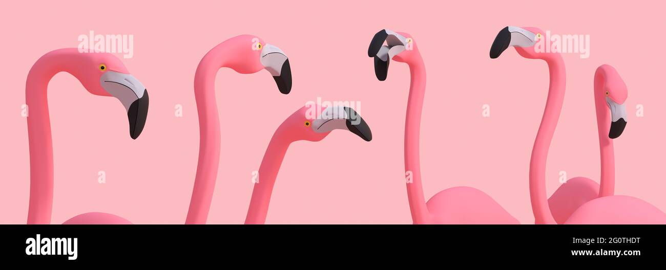 Rose flamants sur fond rose rendu 3D Banque D'Images