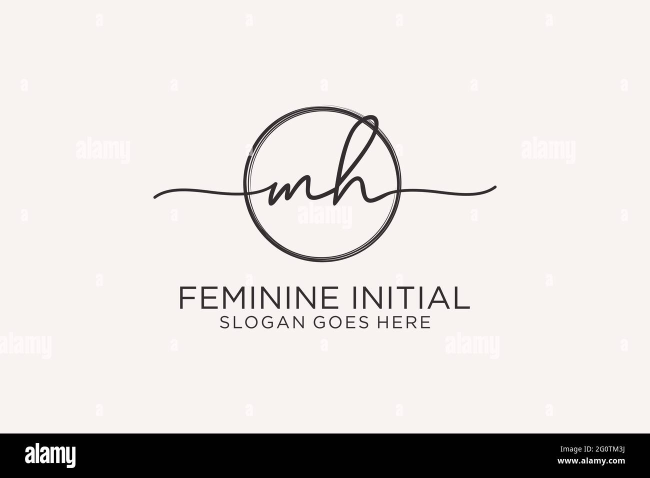 Logo MH d'écriture manuscrite avec modèle circulaire logo vectoriel de signature initiale, mariage, mode, floral et botanique avec modèle créatif. Illustration de Vecteur