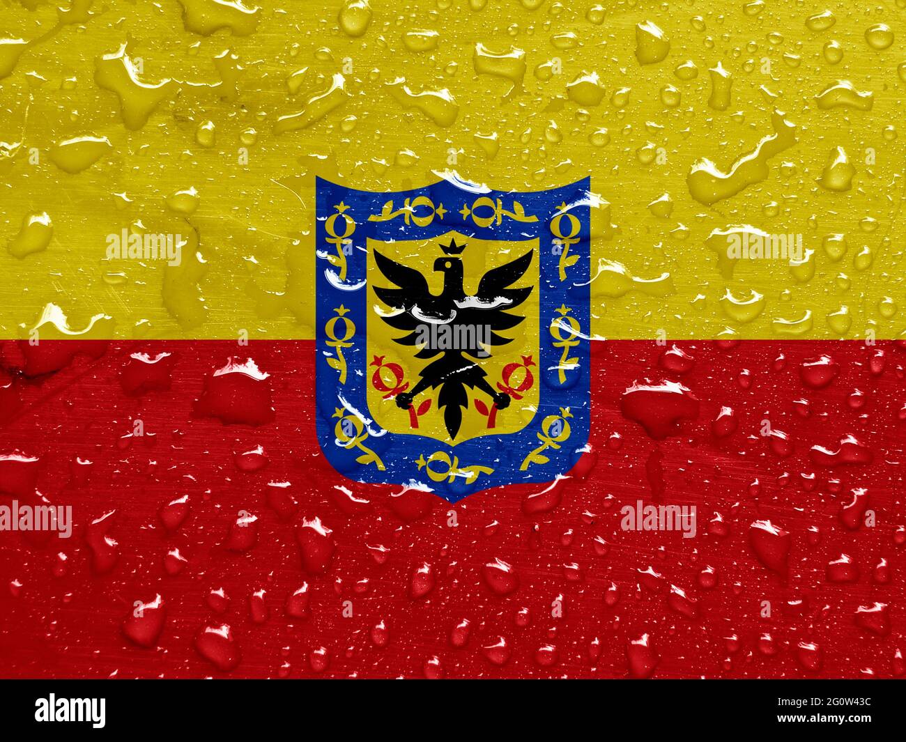 Drapeau de Bogota, Colombie avec gouttes de pluie Banque D'Images