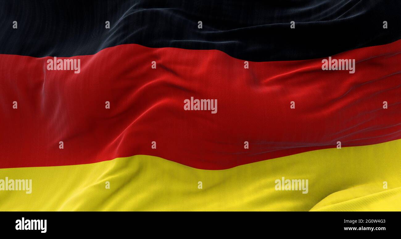 Détail du drapeau national de l'Allemagne volant dans le vent. Démocratie et politique. Pays européen. Banque D'Images